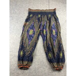 LOFBAZ DARK BLUE PRINT ELASTIC WAIST HAREM PANTS HIPPIE BOHO WOMEN PLUS 4XL